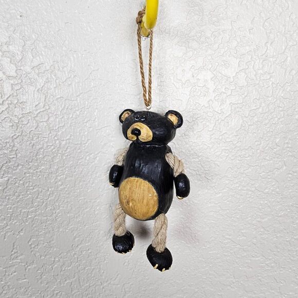 Vintage Bert Anderson Christmas Bear Ornament 2002 Dangling Folk Art Jute Rope - Picture 2 of 16